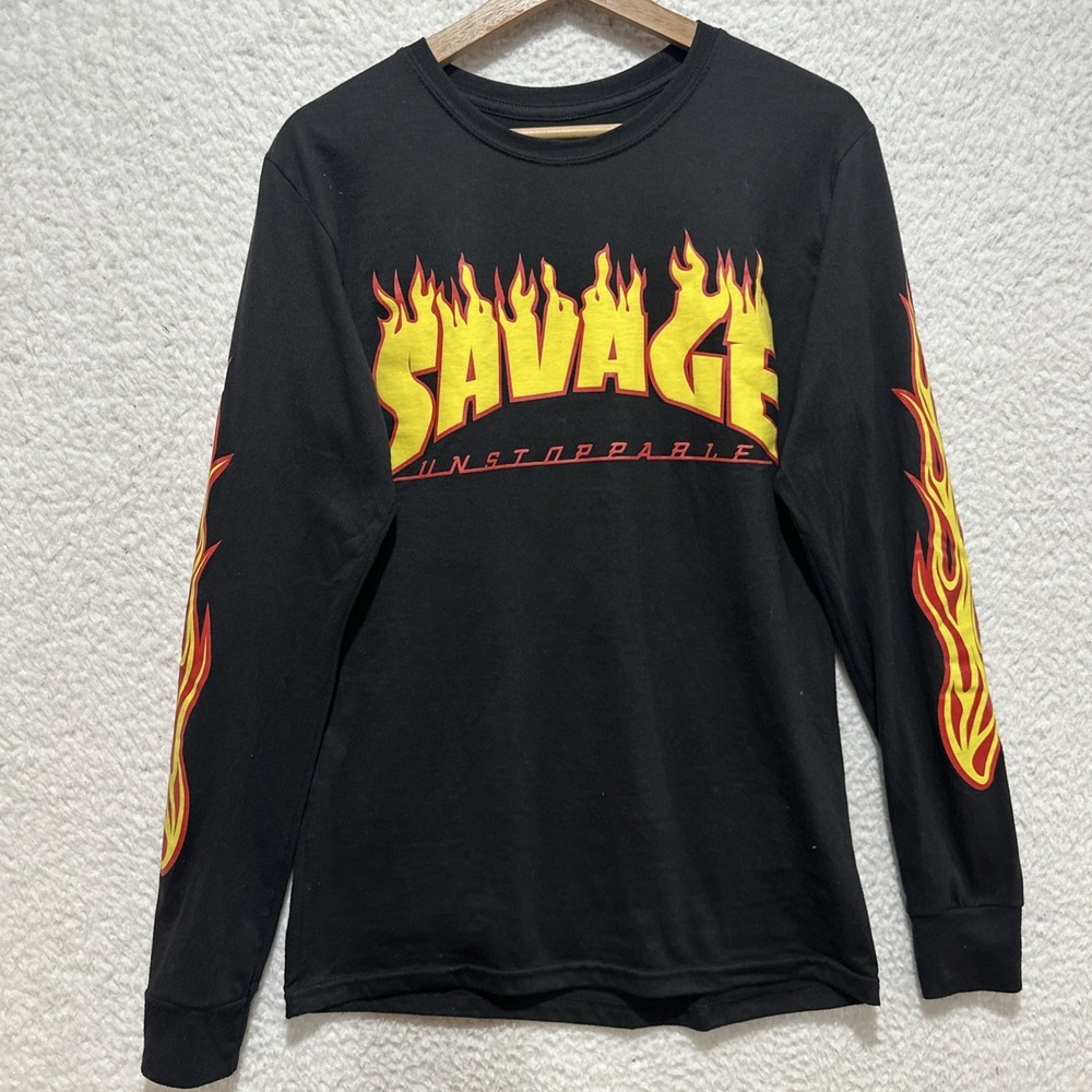 RGSTR Savage Unstoppable Men's Size S Red‎ Flames Sleeve T-Shirt Graphic Print